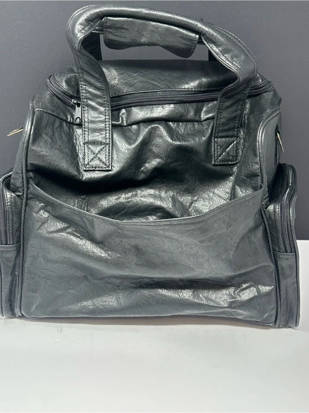 Vintage National Wild Turkey Federation Sponser Duffel Bag Black Leather Rare!!